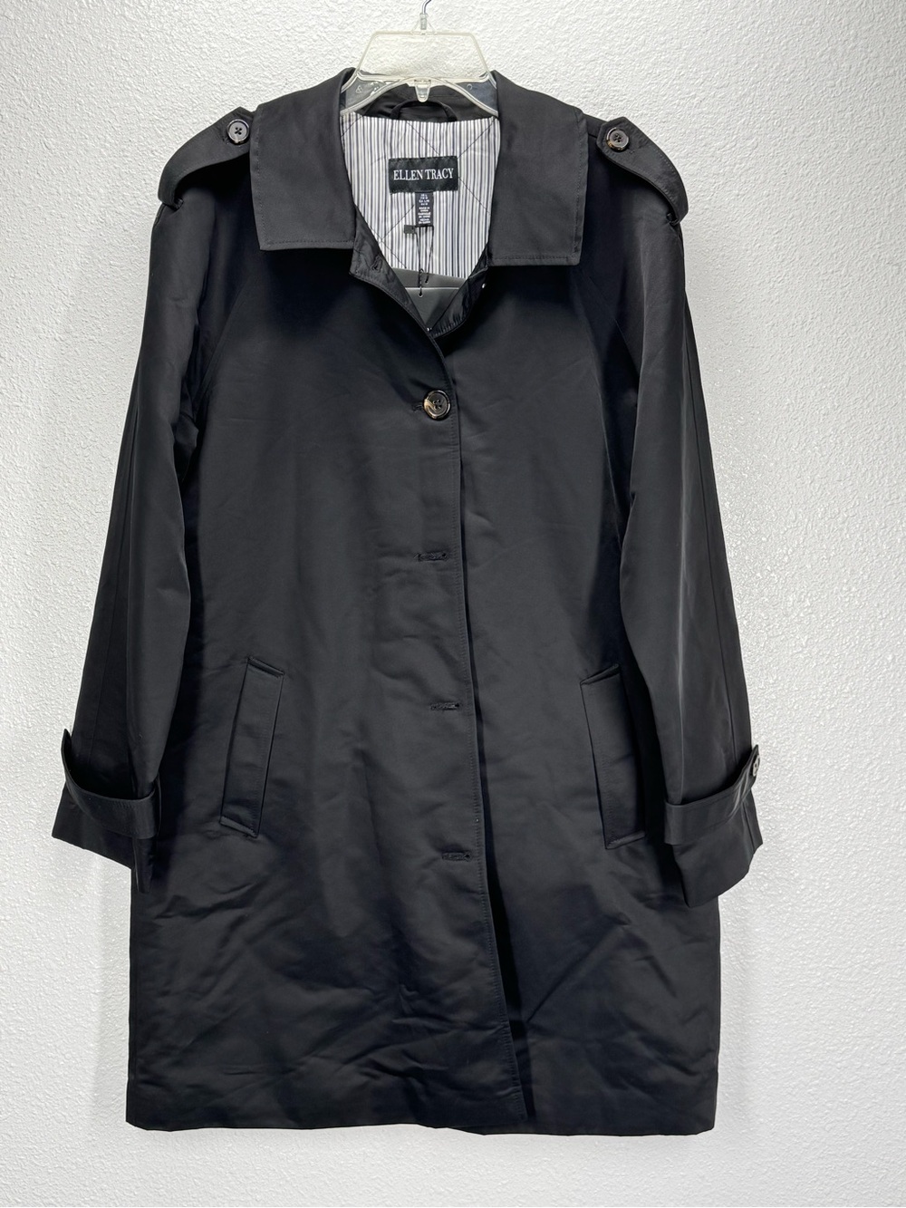 Ellen Tracy Water Repellent Rain Trench Coat NO BELT Black Large NWTs